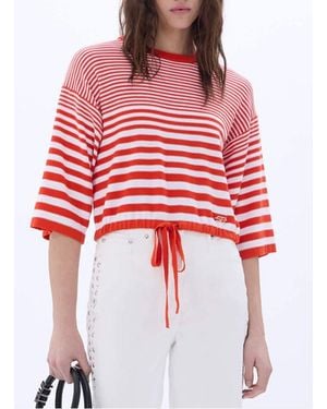 Sonia Rykiel Pull Droit En Coton Rayé Femme - Rouge