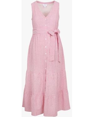 Seraphine Robe De Grossesse Droite Col V En Coton Rayé Femme - Rose