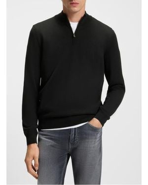 BOSS Pull Col Montant Zippé Uni En Laine - Noir