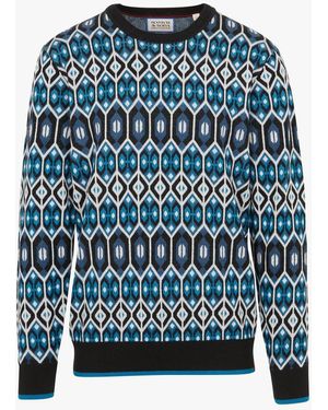 Scotch & Soda Pull Col Rond Imprimé En Laine Mélangée - Bleu