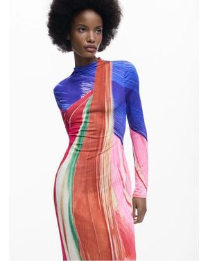 Desigual Robe Midi Col Rond Femme - Bleu