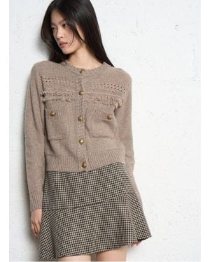 IKKS Cardigan Court Ajusté En Maille Fantaisie Femme - Neutre