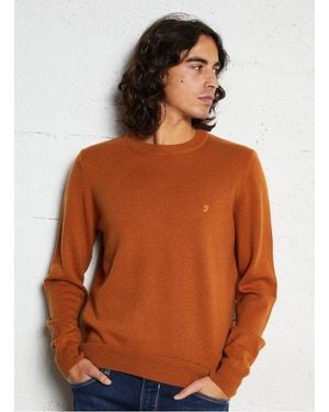 Farah Pull Droit Col Rond En Laine - Marron