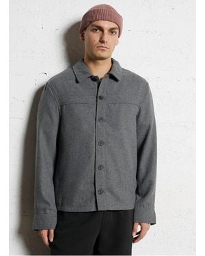 Solid Chemise Droite Col Classique En Lainage - Gris