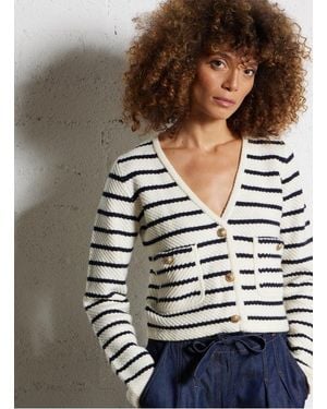 IKKS Cardigan Droit Col V À Rayures Femme - Gris