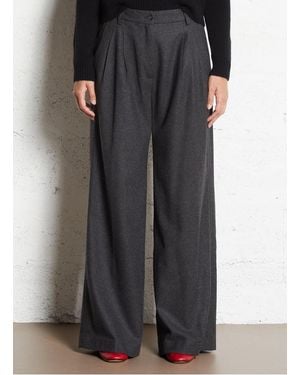 Diega Pantalon Large En Laine Mélangée Femme - Noir