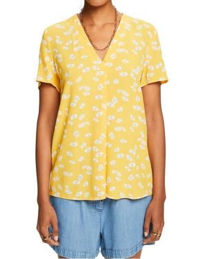 Esprit Blouse Fluide Col V Imprimée Femme - Jaune