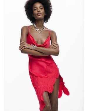 Desigual Robe Courte Col Bénitier Femme - Rouge