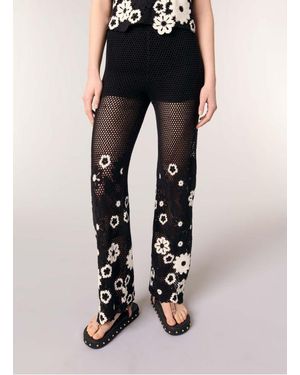 Maje Pantalon Droit En Crochet Femme - Bleu