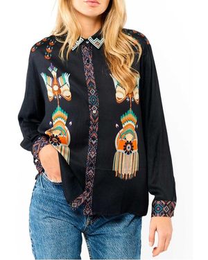 Wild Chemise Droite Col Classique Imprimé Femme - Noir