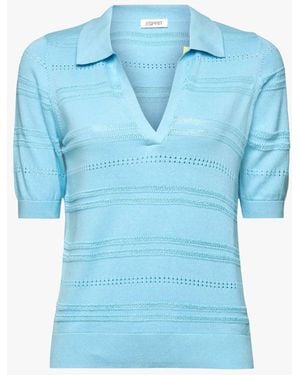 Esprit Polo Manches Courtes À Col Revers En Coton Femme - Bleu
