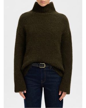 SELECTED Pull Col Montant En Laine Mélangée Femme - Noir