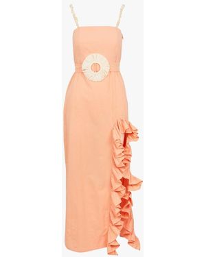 Sundress Robe Longue Ceinturée À Volants Et Coquillages Femme - Orange