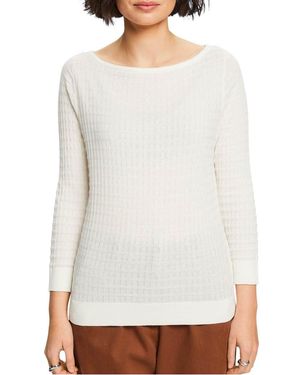 Esprit Pull Droit Col Bateau En Coton Femme - Blanc