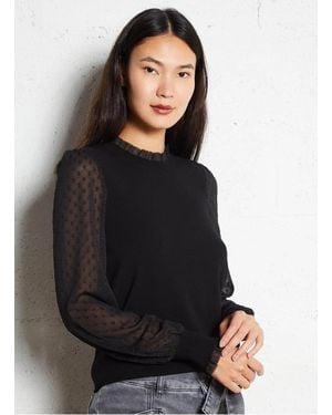 IKKS Pull Col Rond Bi-Matière Femme - Noir