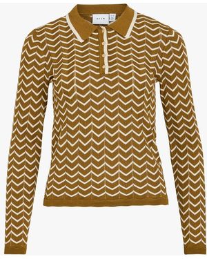 Vila Polo Ajusté Manches Longues Imprimé Femme - Métallisé