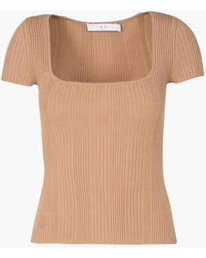 IRO Tee Shirt Col Carré Côtelé Femme - Neutre