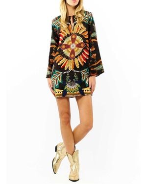 Wild Robe Courte Col Rond Imprimée Femme - Jaune