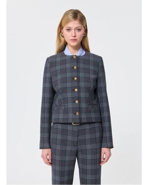 Tara Jarmon Veste Col Rond Imprimé Carreaux Femme - Bleu