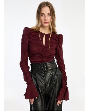 ROTATE BIRGER CHRISTENSEN Top Droit Col Rond Satiné Femme - Rouge