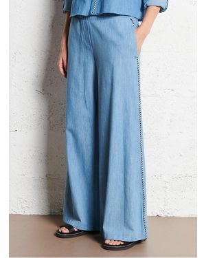 Please Pantalon Palazzo En Coton Mélangé Femme - Bleu