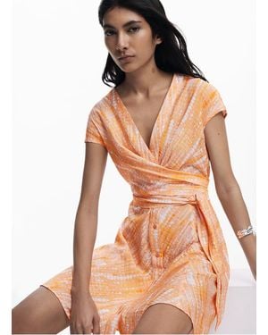 Desigual Robe Courte Col V Imprimée Femme - Orange