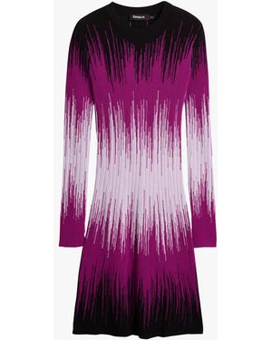 Desigual Robe Courte Col Rond En Maille Imprimée Femme - Violet