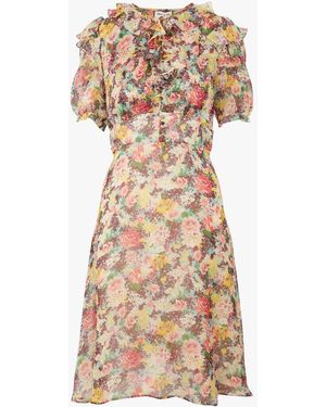 Paul & Joe Robe Midi Col Rond Imprimée En Soie Femme - Blanc