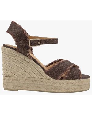 Castañer Sandales Compensées En Lin À Paillettes Femme - Marron