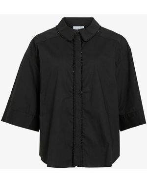 Vila Chemise Droite Unie À Strass Femme - Noir