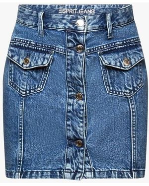 Esprit Jupe Courte Denim En Coton Femme - Bleu