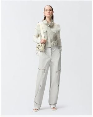 Pinko Pantalon Large En Coton Avec Fermetures Zippées Femme - Blanc