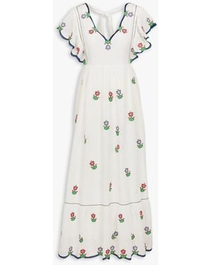 Paul & Joe Robe Longue Cintrée À Broderie Florale Femme - Blanc