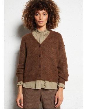 See U Soon Cardigan Ample Col V En Maille Ajourée Femme - Marron