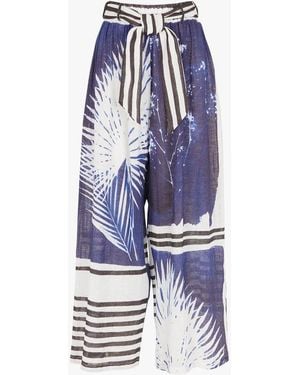 Mes Demoiselles Pantalon Large Taille Haute En Lin Femme - Bleu