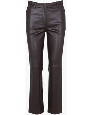 Zapa Pantalon Droit En Cuir Femme - Gris