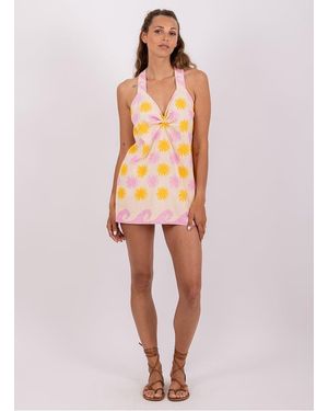 Sundress Robe Courte À Bretelles Imprimée Femme - Orange