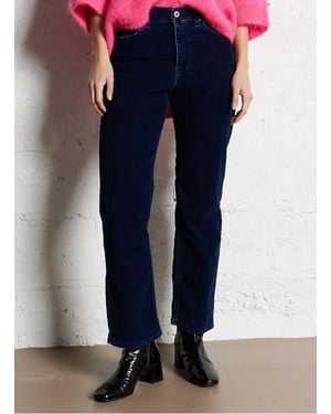 Please Pantalon Droit En Coton Mélangé Femme - Bleu