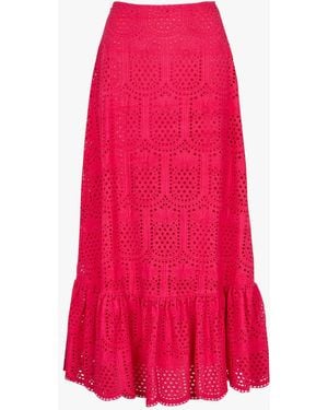 Sundress Jupe Longue Droite En Coton Brodé Femme - Rouge