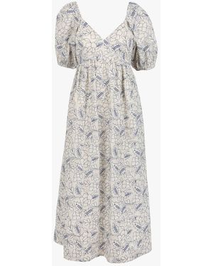 Paul & Joe Robe Longue Col V Brodée En Coton Femme - Blanc