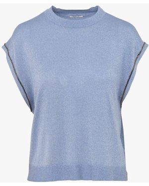 IKKS Pull Droit Sans Manches À Paillettes Femme - Bleu
