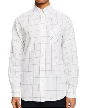 Esprit Chemise Col Américain À Carreaux En Lin Et Coton - Blanc