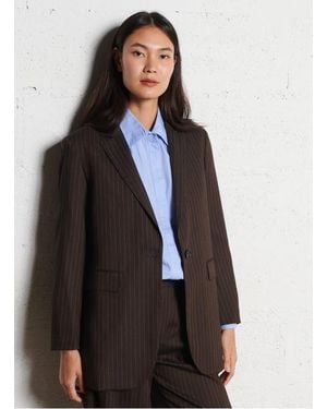 Diega Veste Droite Col Tailleur Rayée En Laine Mélangée Femme - Gris