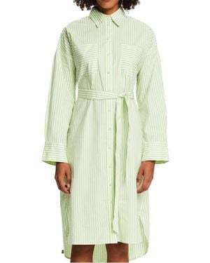 Esprit Robe Midi Col Classique Rayée En Coton Mélangé Femme - Bleu