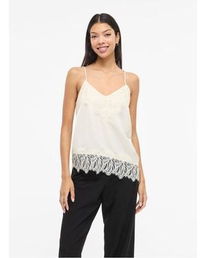 Vila Top Bretelles À Dentelle Unie Femme - Neutre