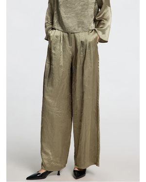 SELECTED Pantalon Large Satiné Femme - Vert