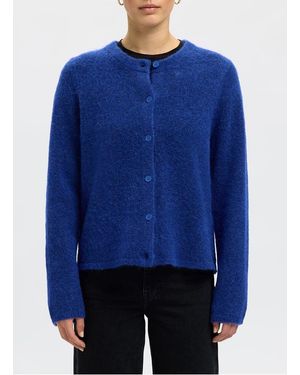 SELECTED Gilet Col Rond En Laine Mélangée Femme - Bleu