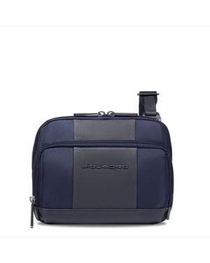 Piquadro Sac Bandoulière Pour Ipadmini En Tissu Recyclé Et Cuir Avec Poche Pour Airpods - Bleu