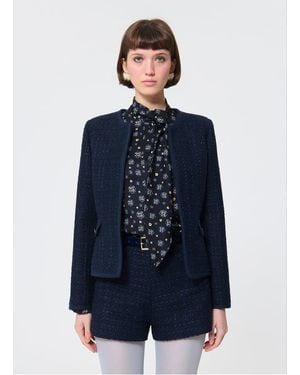 Tara Jarmon Veste Cintrée Col Rond En Tweed Femme - Bleu