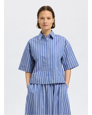 SELECTED Chemise Droite Col Classique En Coton Et Coton Recyclé Femme - Bleu
